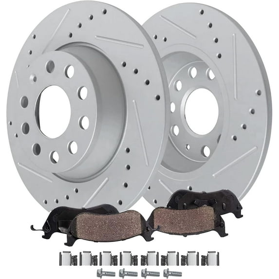 Detroit Axle - Rear Brake Kit for 2011 2012 2013 Audi A3 Quattro 11.10" inch Drilled and Slotted Disc Brake Rotors Ceramic Brakes Pads Replacement