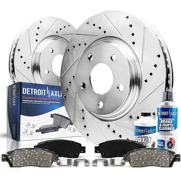 Detroit Axle - Rear Drilled Rotors and Brakes Pads for BMW 330i 330xi E90 335i 335xi 335d 335is : 13.23 inch Rear Rotor