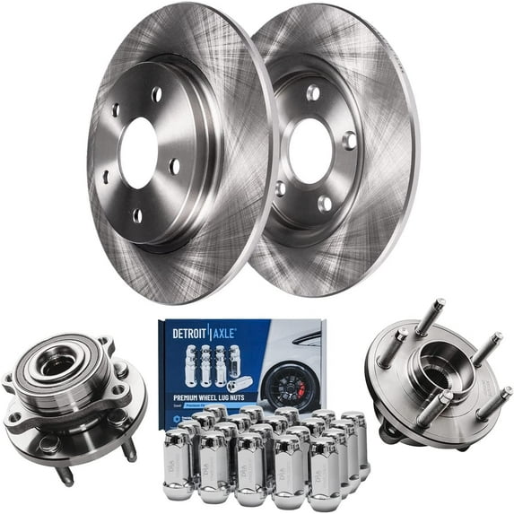 Detroit Axle - Rear Brake Kit for Ford Edge Flex Taurus Lincoln MKS MKT MKX, 2 Disc Brake Rotors 2 Wheel Bearing Hubs 20 Wheel Lug Nuts Replacement