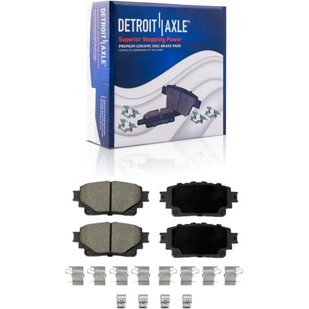 Detroit Axle - Rear Brake Pads for Toyota bZ4X Crown Highlander Lexus IS300 IS350 IS500 NX250 NX350 NX350h RX350 RX350h RX500h RZ450e Subaru Solterra, Ceramic Brake Pads with Hardware Replacement