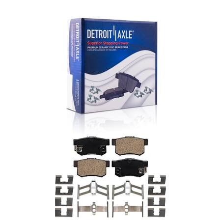 Detroit Axle - Rear Brake Pads for Honda Civic Accord Prelude CR-Z S2000 Acura Legend TSX RSX Integra CL CSX EL ILX TL Vigor Suzuki SX4 Kizashi, Ceramic Brake Pads w/ Hardware Replacement