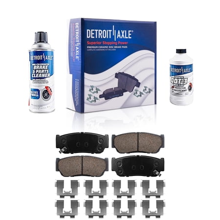 Detroit Axle - Rear Brakes Ceramic Brake Pads w/Cleaner Fluid Replacement for Hyundai Entourage Kia Sedona Sorento - 4pc Set Fits select: 2003-2008 KIA SORENTO EX/LX, 2006 KIA SEDONA EX/LX