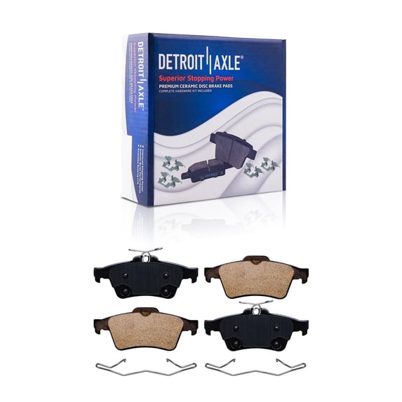 Detroit Axle - Rear Brake Pads for Volvo S40 C30 C70 V50 Mazda 3 5 Jaguar S-Type XK XJ8 XJR Saab 9-3 9-3X Ford C-Max Escape EcoSport Transit Connect, Ceramic Brake Pads with Hardware