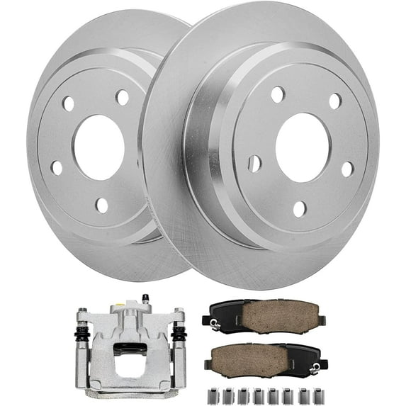 Detroit Axle - Rear 12.44" inch Disc Brake Rotors Brake Pads + Left Brake Caliper Replacement for 2007-2018 Jeep Wrangler JK - 5pc Set