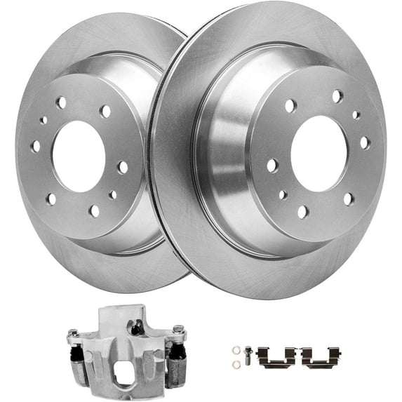 Detroit Axle - Rear Disc Brake Rotors + Left Brake Caliper Replacement for Chevy SSR Trailblazer GMC Envoy Buick Rainier Olds Bravada - 3pc Set Fits select: 2004-2008 CHEVROLET TRAILBLAZER LS/LT