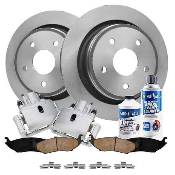 Detroit Axle - Rear Disc Rotors Brake Calipers Ceramic Brake Pads Kit Replacement for Chrysler Aspen Dodge Ram 1500 Durango