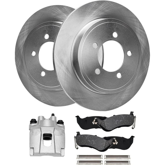 Detroit Axle - Rear Disc Rotors Brake Pads + Right Brake Caliper Replacement for 2006-2010 Ford Explorer Mercury Mountaineer - 5pc Set