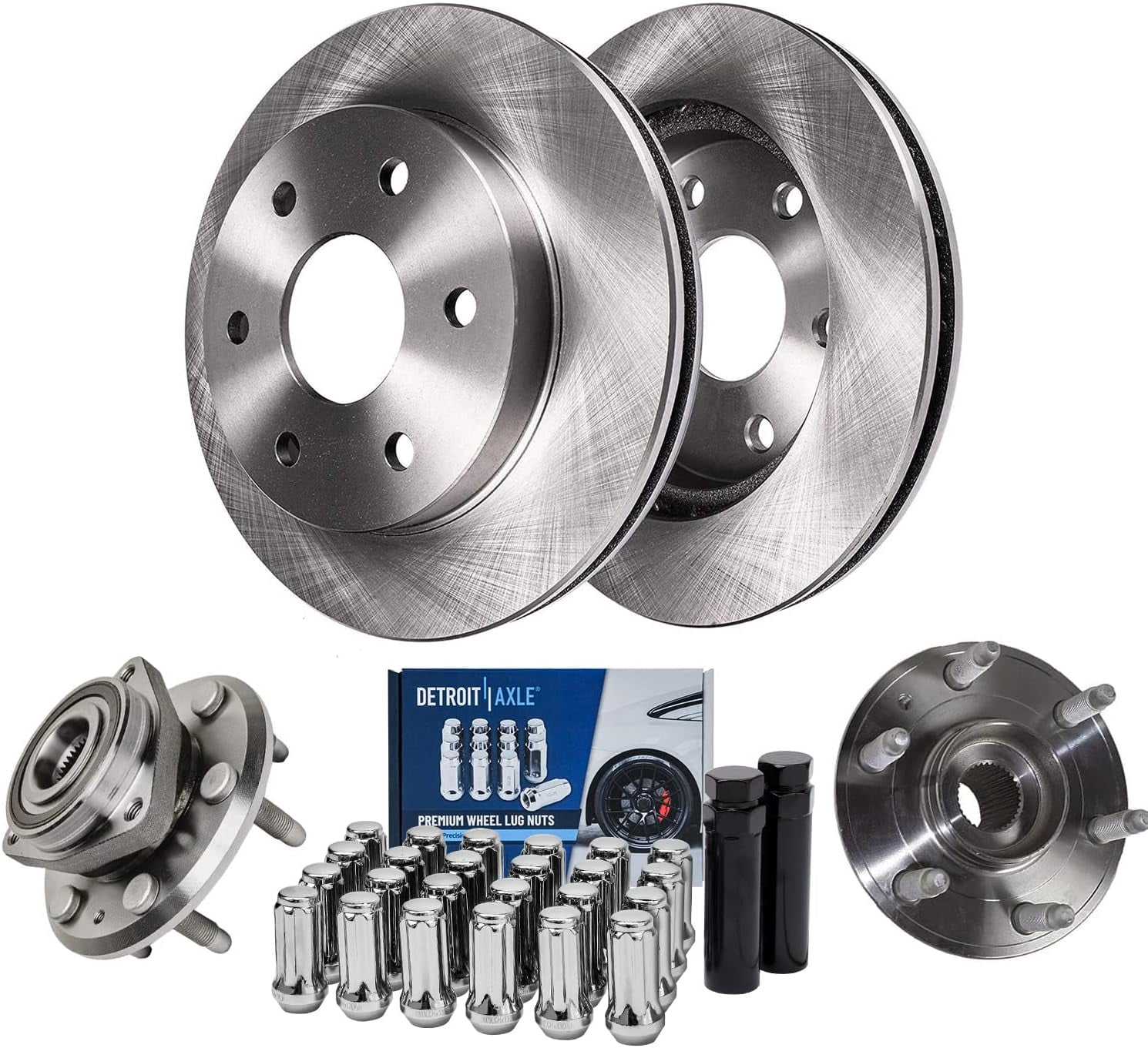Traverse Rear Differential Detroit Axle - Rear Disc Rotors Wheel Hub Bearings + 24pc Lug Nuts w ...