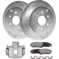 thumbnail image 1 of Detroit Axle - Rear Drilled Brake Rotors Ceramic Brake Pads + Right Brake Caliper Replacement for Traverse Acadia Enclave Outlook - 5pc Set, 1 of 5