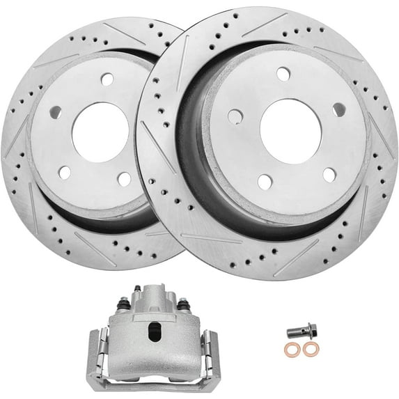 Detroit Axle - Rear Drilled Rotors Left Brake Caliper Replacement for 2004-2009 Dodge Ram 1500 Durango Aspen - 3pc Set