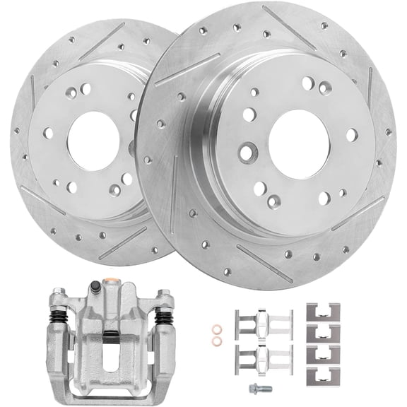 Detroit Axle - Rear Drilled & Slotted Brake Rotors Left Disc Caliper Replacement for Acura TL Honda Element Fits select: 2006 ACURA 3.2TL, 2003-2011 HONDA ELEMENT EX