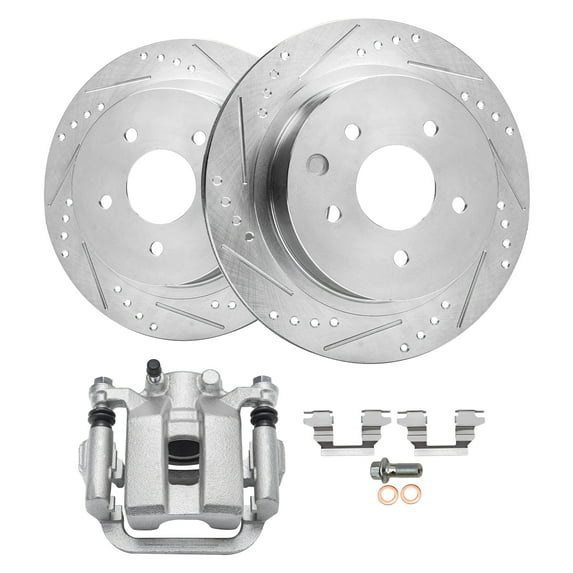 Detroit Axle - Rear Drilled & Slotted Brake Rotors Right Brake Caliper Replacement for 2003-2005 Infiniti G35 Nissan 350Z