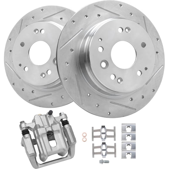 Detroit Axle - Rear Drilled & Slotted Brake Rotors Right Disc Caliper Replacement for Acura TL Honda Element Fits select: 2006 ACURA 3.2TL, 2003-2011 HONDA ELEMENT EX