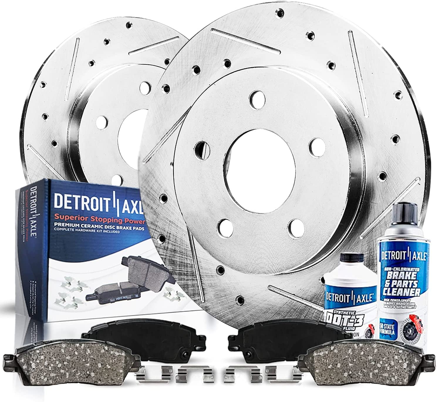 Detroit Axle Rear Drilled and Slotted Brake Rotors W/Ceramic Pads
