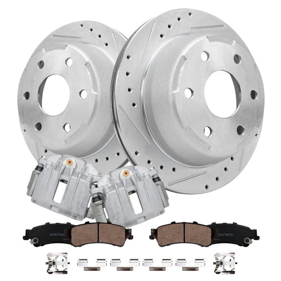 Detroit Axle - Rear Brake Kit for GMC Chevy Silverado Sierra 1500 Tahoe Yukon Safari Astro Drilled & Slotted Brakes Rotors Calipers Replacement Ceramic Brake Pads