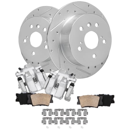 Detroit Axle - Rear Brake Kit for 2012-2017 Toyota Camry, 2013-2018 Avalon Lexus ES350 ES300h, Drilled and Slotted Disc Brake Rotors Ceramic Brake Pads Brake Calipers 2014 2015 2016 Replacement