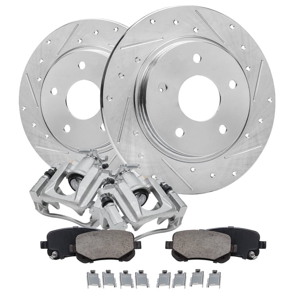 Detroit Axle - Rear Brake Kit for Chrysler Town & Country Dodge Grand Caravan VW Routan, Drilled Slotted Brake Rotors Brake Calipers Ceramic Brakes Pads Replacement: 12" inch Rear Rotor