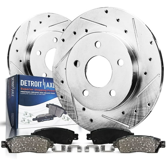 Detroit Axle - Rear Brake Kit for 2003-2011 Saab 9-3, Drilled Slotted Disc Brake Rotors Ceramic Brake Pads w/ Hardware Replacement: 10.94" inch Rear Rotor Size