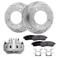 thumbnail image 1 of Detroit Axle - Rear Drilled & Slotted Rotors Brake Pads Right Caliper Replacement for 2000-2004 Ford Excursion F-250 F-350 Super Duty, 1 of 6