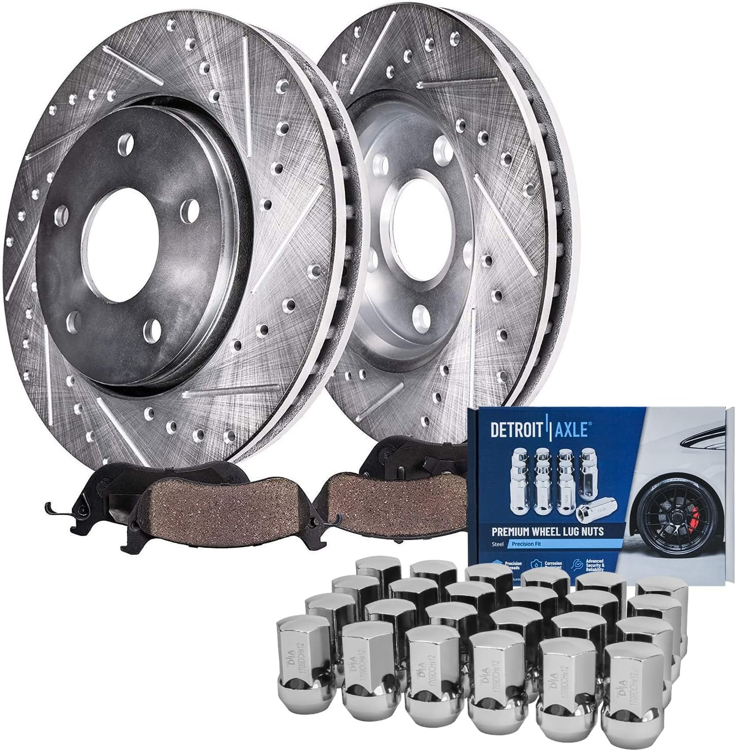 Detroit Axle Rear Drilled & Slotted Rotors + Ceramic Brake Pads