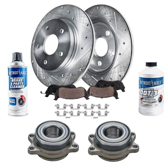 Detroit Axle - Rear Brake Kit for 03-06 Subaru Baja, 00-04 Outback Legacy, Drilled & Slotted Disc Brake Rotors Ceramic Brake Pads Wheel Bearing and Hubs 2000 2001 2002 2003 2004 2005 2006 Replacement