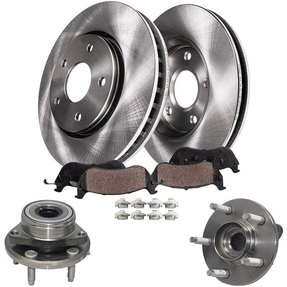 Detroit Axle Replacement for Ford Taurus Mercury Sable 5 Lug Front Disc Rotor w/Ceramic Brake Pad + Wheel Bearing & Hub Assembly - 6pc Fits select: 2001,2003 FORD TAURUS SES