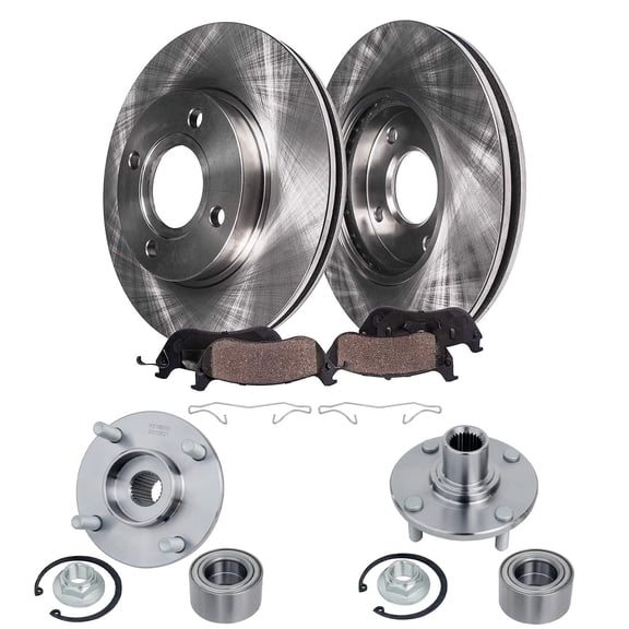 Detroit Axle - Front Brake Kit for Ford Focus 2005 2006 2007 Brake Rotors Ceramic Brakes Pads Wheel Bearing Hubs Assembly [4-Lug ABS] Replacement: 10.94" inch Front Rotors