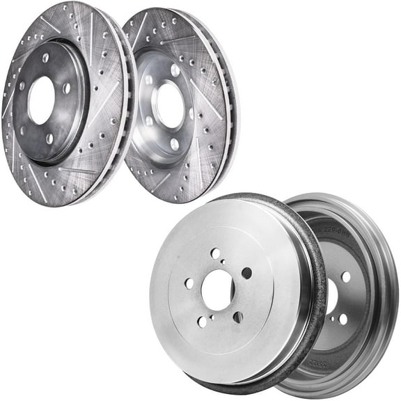 Detroit Axle - Brake Rotors Drums for 2009-2018 Toyota Corolla, 2019 Corolla [1.8L], Front Drilled Slotted Brake Rotors Rear Brakes Drums 2010 2011 2012 2013 2014 2015 2016 2017 Replacement