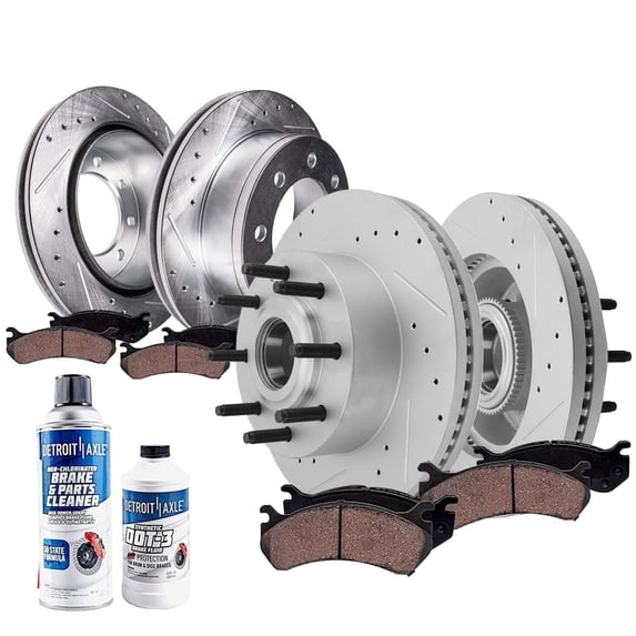 Detroit Axle - RWD Brake Kit for 2012-2022 Ford F-250 Super Duty 2013-2022 F-350 Super Duty Drilled and Slotted Disc Brake Rotors Ceramic Brakes Pads Replacement : 14.29" inch Front and Rear Rotor
