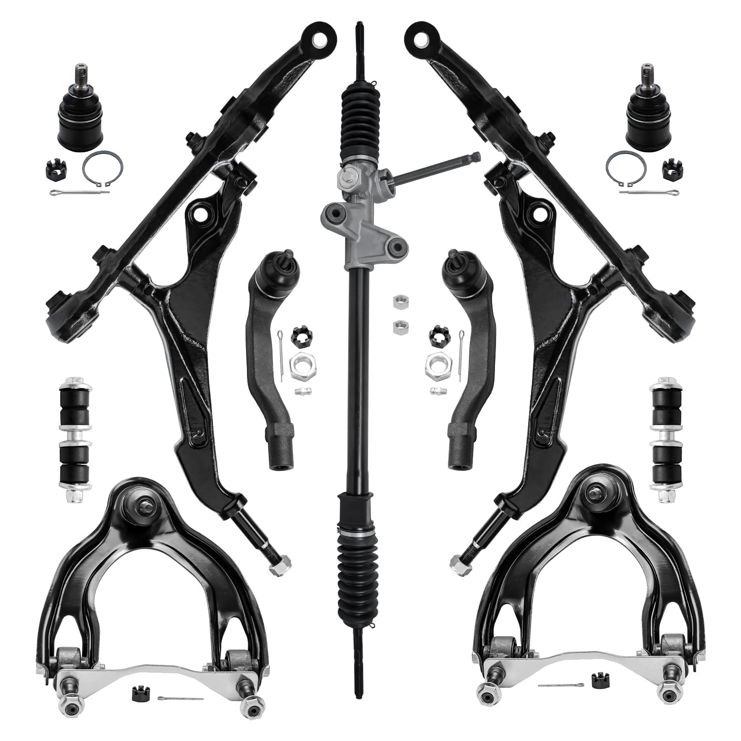 Detroit Axle Steering Rack & Pinion + Front Lower Upper Control Arms