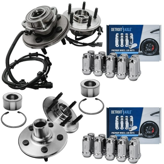 Detroit Axle - Wheel Bearing Hubs Kit for 2002-2005 Ford Explorer Mercury Mountaineer 2003-2005 Lincoln Aviator, 4 Front Rear Wheel Bearings Assembly 20 Chrome Wheel Lug Nuts 2004 Replacement
