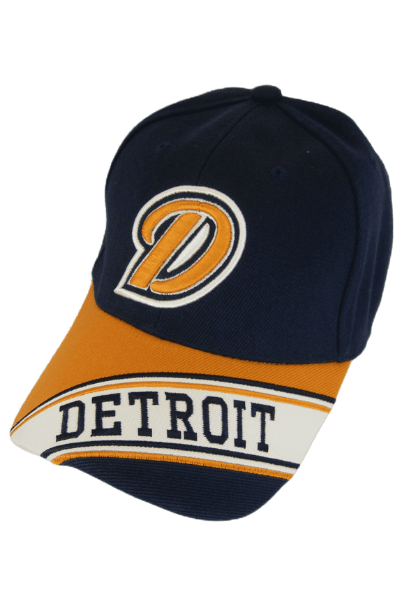 Detroit Banner Style Adjustable Baseball Cap (Navy/Orange)