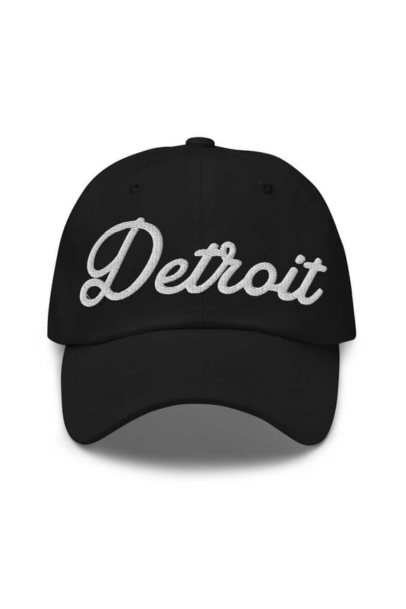 Detroit Baseball Cap Detroit Dad Hat Bold Script Michigan MI Hat Embroidered Souvenir Gift Black