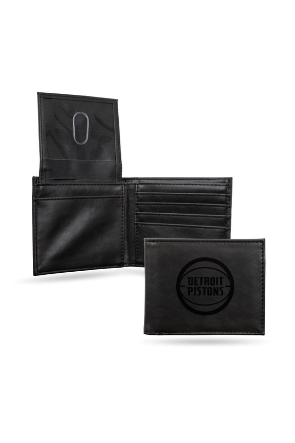 Detroit Basketball Pistons Black Bilfold Wallet with clear ID display