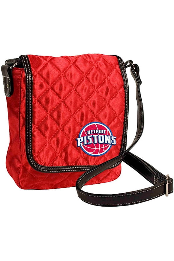Detroit Basketball Pistons Red Quilted Purse Handbag with Adjustable Strap, 7 x 2 1/2 x 7 1/2