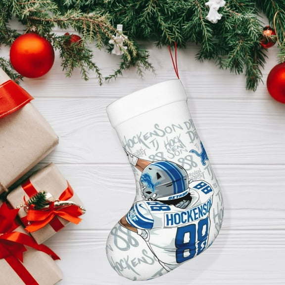 Detroit Christmas decorative stockings, American football team personalized Christmas stockings, suitable for fireplace Christmas decorations, holiday party decorations, party gift stockings