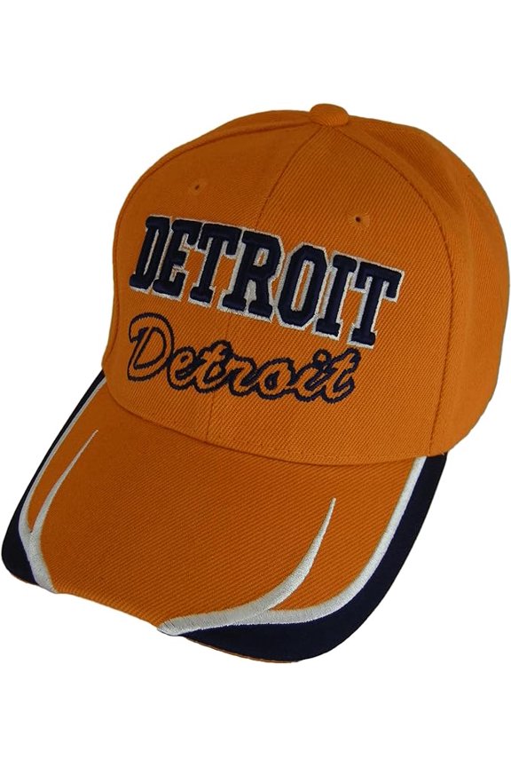 Detroit City Name Block and Script Lettering Baseball Cap with Embroidered Bill (Orange/Navy)
