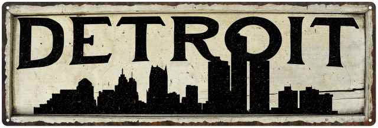 Detroit City Sky Line Silouette Chic Wall Decor 6x18 Metal Sign ...