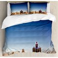 thumbnail image 1 of Detroit Duvet Cover Set King Size, Michigan Skyline at Twilight Waterfront Lively City Serene Calm Travel Destination, Decorative 3 Piece Bedding Set with 2 Pillow Shams, Multicolor, by Ambesonne, 1 of 3