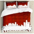 thumbnail image 1 of Detroit Duvet Cover Set, Michigan City Silhouette Composition Classical Typography American City, Decorative 3 Piece Bedding Set with 2 Pillow Shams, Queen Size, Red and White, by Ambesonne, 1 of 3