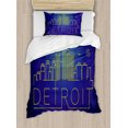 thumbnail image 1 of Detroit Duvet Cover Set, Minimalistic Graphic Cityscape of Detroit City Architecture and Sky Elements, Decorative 2 Piece Bedding Set with 1 Pillow Shams, Twin Size, Blue and Yellow, by Ambesonne, 1 of 3