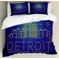thumbnail image 1 of Detroit Duvet Cover Set, Minimalistic Graphic Cityscape of Detroit City Architecture and Sky Elements, Decorative 3 Piece Bedding Set with 2 Pillow Shams, Queen Size, Blue and Yellow, by Ambesonne, 1 of 3
