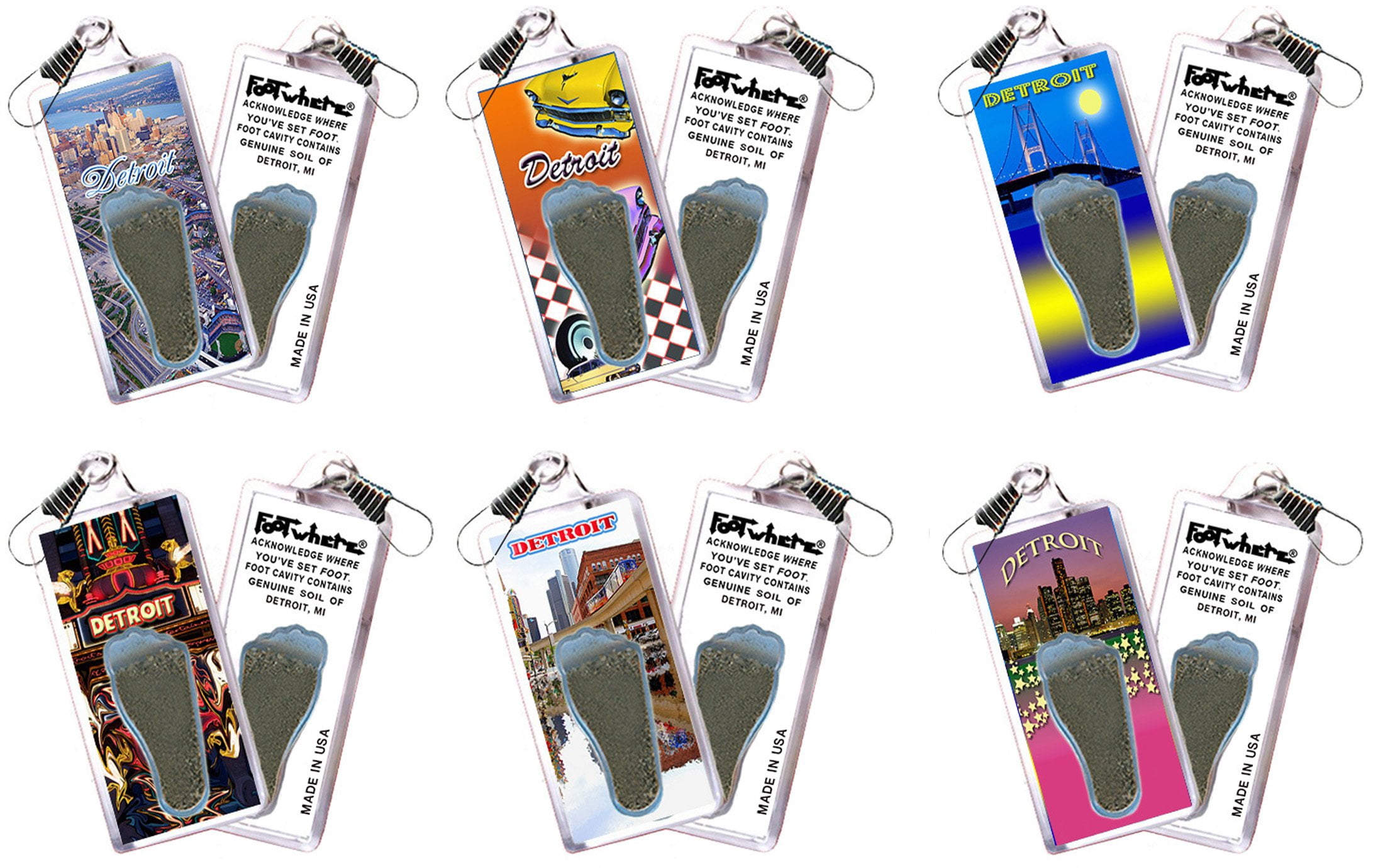 Detroit FootWhere Souvenir Lanyards.(DET300 - Assorted) 6 Piece Set