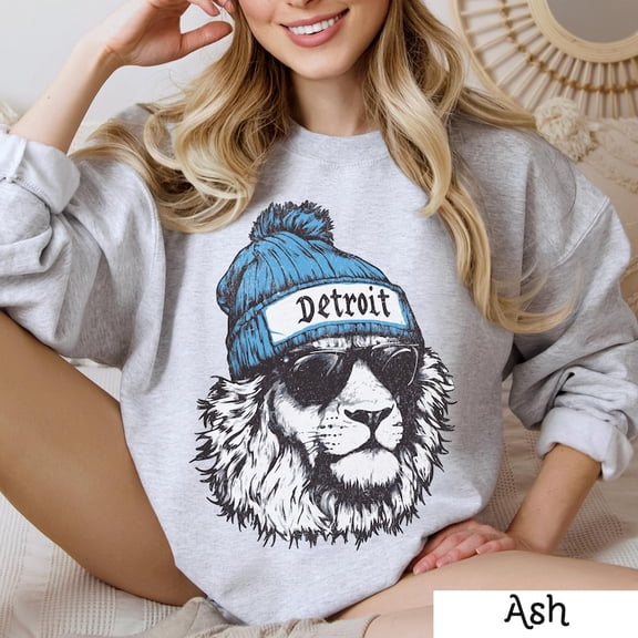 Detroit Football Crewneck Sweatshirt, Vintage Sports Fan Apparel, Trendy Game Day Gift,Ash Color,Size M
