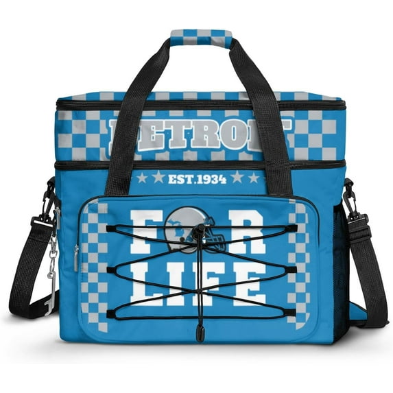 Detroit Football Fan Picnic Bag Cooler, 45 Can Double Compartment Large Leakproof Cooler Bag,Adult Large picnic Cooler Bag, Portable Insulated Travel Cooler.