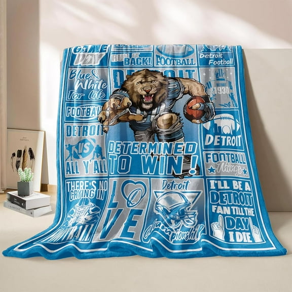 Detroit Football Gifts Blanket for Team Fans, Sports Football Blanket for Men Women, Team Color Throw for Sofa Couch Bed Living Room 60"x50"