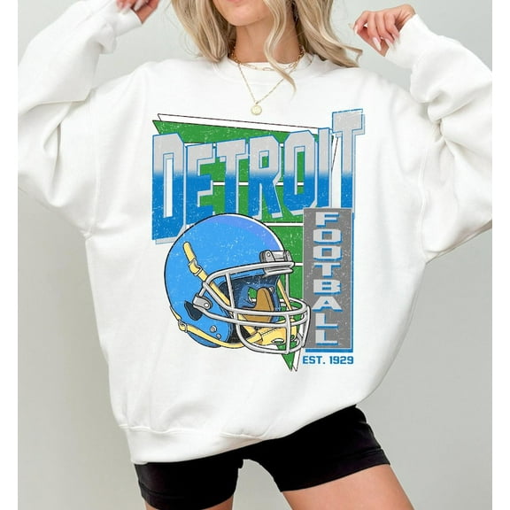 Detroit Football Retro 90s Style Sweatshirt, Game Day Shirt, Detroit Football Shirt,White Color,Size XL