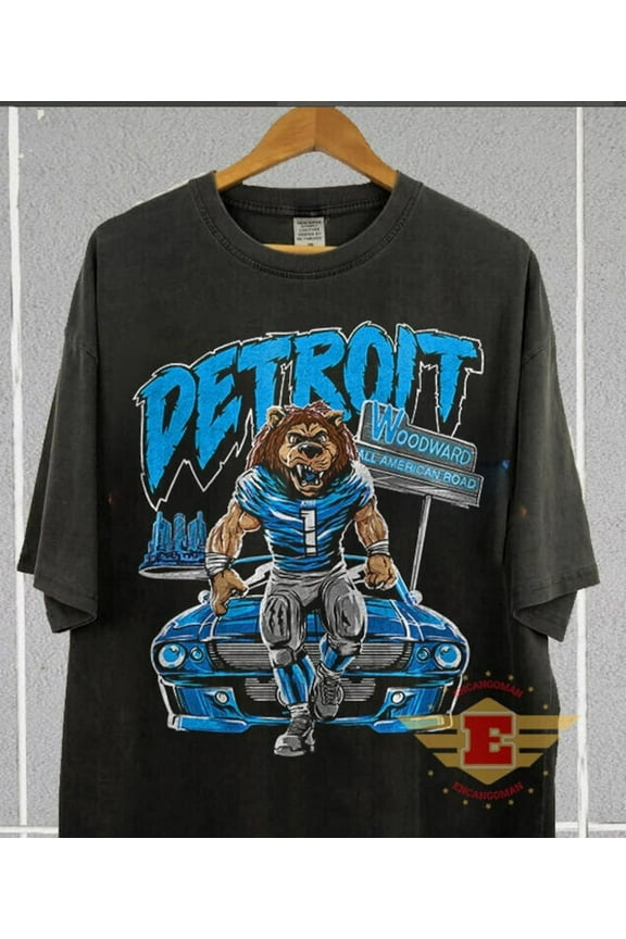 Detroit Football Shirt, Lion T-shirt,Black color,size L