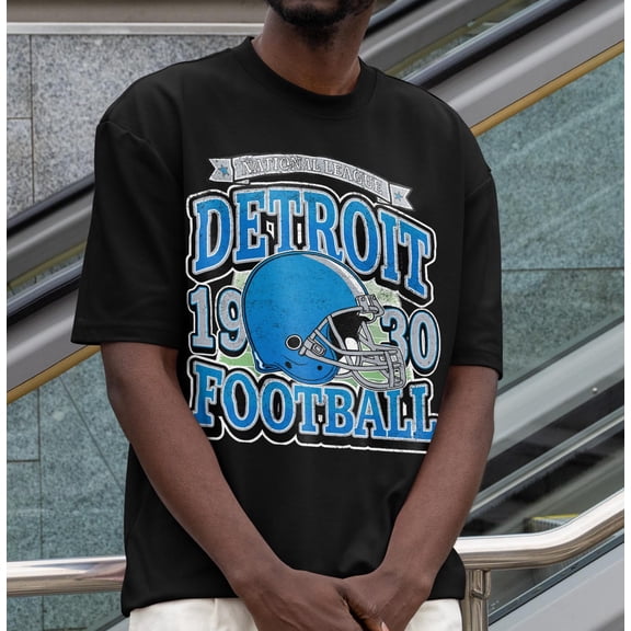 Detroit Football Shirt | Vintage Tee | Retro Game Day T-Shirt,Black Color,Size XL
