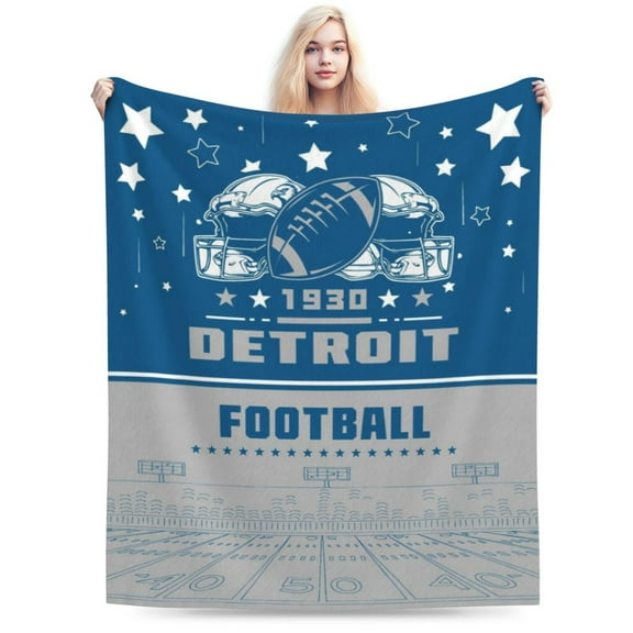 Detroit Football Team Flannel Throw Blanket, Soft Lightweight Plush Blanket For Men, Women, Sports Fan Gifts For Bed, Sofa, Travel 40"x30"